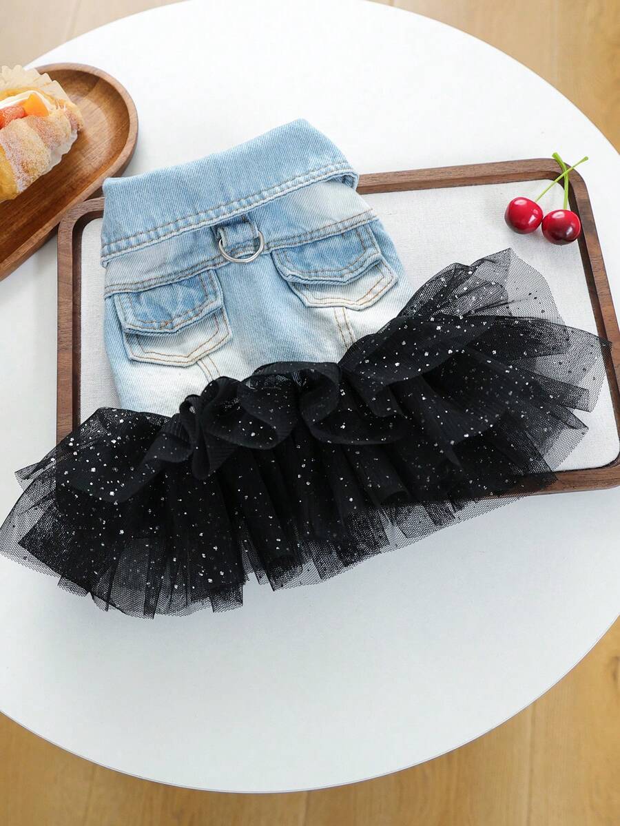 PETCIRCLE 1件宠物服装，狗狗/猫咪服饰，时尚可爱的小型犬休闲浪漫薄纱连衣裙系列，星云薄纱连衣裙 - 彩色 - 查看 1