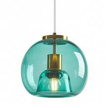 YQYYFC Light Blue Glass Pendant Lights Kitchen Island Gold Hanging Light Fixture Glass Globe Pendant Light Modern Pendant Lighting For Kitchen Island Bedroom Dining Room (7.87") - 7.87 in Light Blue - 查看 8