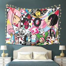 T0kid0ki Anime-Inspir1d Peach Light Beige Velvet Tapestry - Soft   Lightweight Polyester Wall Art With Pink Hair & Black Bob Characters  Skulls   And Music Notes - Perfect For Bedroom & Living Room Decor  Birthday & Holiday Decoration  Anime Room Decor - 彩色 - 查看 5
