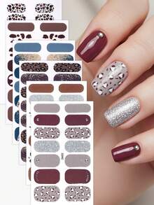 6张豹纹美甲贴纸，秋冬季多色豹纹闪粉全甲贴，女士DIY美甲贴纸 - 彩色 - 查看 2