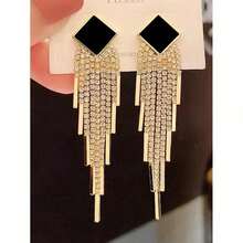 1 Pair Rhinestone Long Tassel Earrings For Women – Elegant Lightweight Dangle Statement Earrings, Sparkly Chic Accessories For Party, Evening, Or Formal Wear, Eye-Catching Jewelry For Weddings, Proms, Or Special Occasions - Vàng - Xem 4