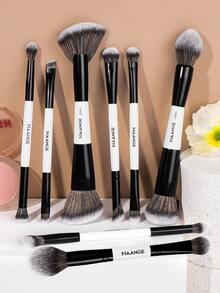MAANGE 2/3/4/7/9/11件套柔软天然合成双头化妆刷套装,包含面部刷、散粉刷、腮红刷、遮瑕刷、轮廓刷、鼻刷、高光刷、粉底刷、细节刷,多功能二合一便携化妆刷,适合居家或旅行,美容必备,精美礼品 - 白色 - 查看 11