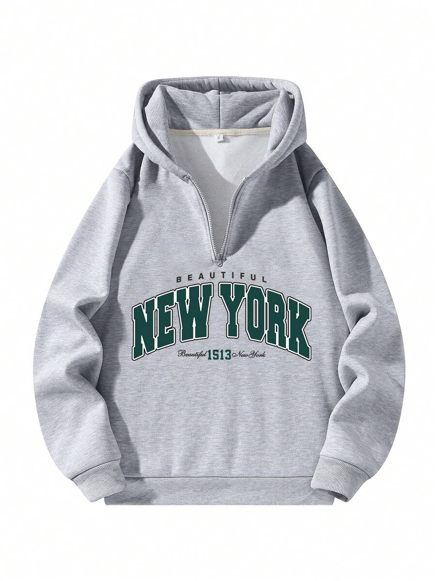 男士连帽半拉链卫衣，加厚，休闲，宽松版型，百搭，适合春秋季穿着，长袖上衣