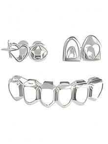 1 Set Fashion Women's Hip Hop Rhinestone Hollow Heart & Hollow 6-Tooth Grill Teeth Grillz, Carnival Party Accessory, Christmas Couples Gift Unisex - Multicolor - View 18