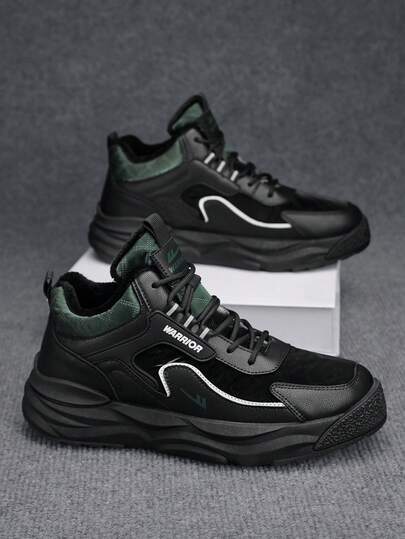 WARRIOR 1 Paar WARRIOR Herren Lässig Schuhe mit dicker Sohle und Schnürung, weiche Sohle, Outdoor Flache Schuhe, runde Zehenkappe, niedriger Absatz, rutschfest, einfarbig, elegant, weiche Sohle, geeignet für Studenten zum Abschlussfoto, Herren Leder Skaterschuhe mit niedrigem Schaft