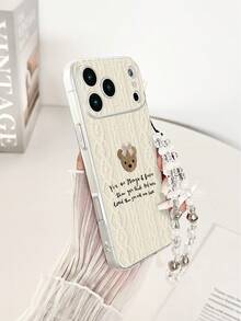 Shockproof Faux Pearl Elements 1pc Perforated High Transparency Sweater Knit Butterfly & Bear Painted Thick Anti-Drop Painted Phone Case Protective Cover With Handmade Beaded Bracelet Accessory, Compatible With IPhone, Compatible With Galaxy, Compatible With Redmi Spring Easter Gift - Multicolor - View 3