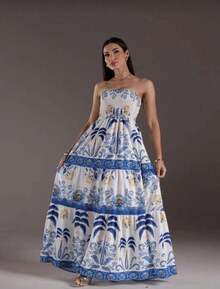 July Tropical Strapless Dress In Various Prints, 2025 Collection - azul/amarillo - Ver 6