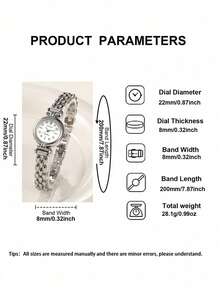 1pc French Fashion Multifunctional Petite Women's Quartz Watch, Round Minimalist Dial With Metal Band. Suitable For Daily Wear And As Holiday Gift. - Silver - View 5