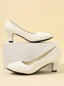 Elegant Women's Glossy White Mary Jane Pumps - Stiletto, Round Toe, Pointed Toe, Slip-On, Perfect For All Seasons, Casual Or Formal | Rubber Sole For Stability, Local Warehouse - trắng - Xem 4