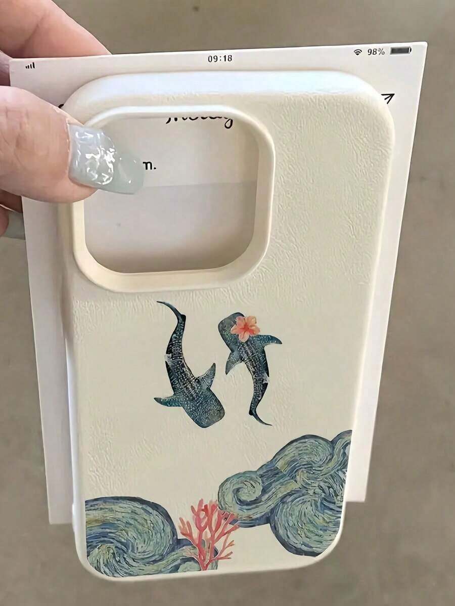 Ocean 1pc White Double Whale Bible Pattern Full Coverage TPU Shockproof Phone Case Compatible With Apple 16, 15, 14, 13, 12, 11 Pro Max And Series - 款式6(1pc) - 查看 1