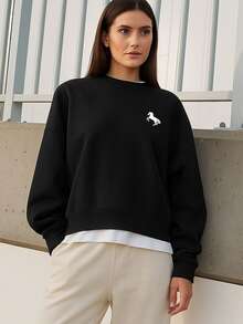 女士休闲圆领运动衫，时尚，秋冬 - 黑色 - 查看 5