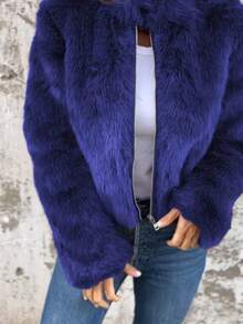 Large Size, Large Size Women's Winter Short-Sleeved Zipper Jacket With Artificial Fur Collar - A Thick And Soft Coat With Loose Long Sleeves In Red/Black Color, Machine Washable And Warm, Suitable For Both Casual And Formal Occasions (Suitable For All Seasons), Women's Winter Jacket, Christmas Gift - Green - View 5