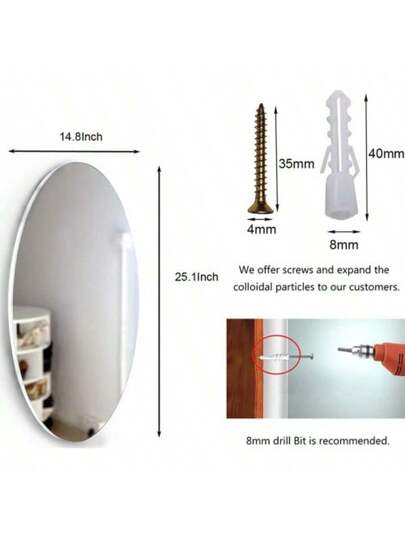 Wand Mirror, Oval Frameless, Bathroom Or Bedroom, Stylish Horizontal Vertical, 64 37 Cm view 2