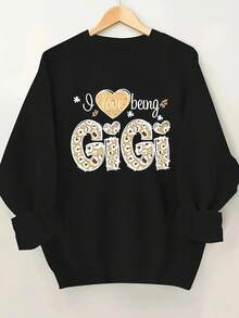 2025 New Women's Sweatshirt Leopard Print LOVE BEING GIGI Sweatshirt, Casual Long Sleeve Round Neck Sweatshirt For Autumn And Winter, Women's Clothing. Loose And Comfortable - 橄欖綠 - 查看 9