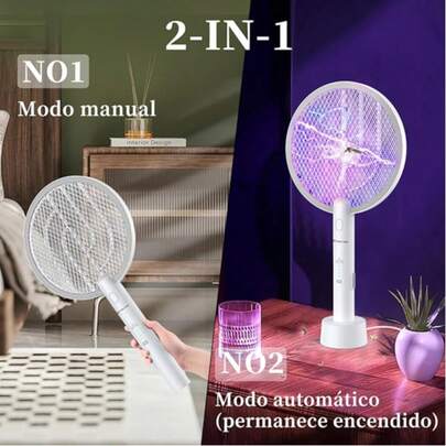 DORRAS Matamoscas eléctrico con luz ultravioleta, Raqueta y Lámpara antimosquitos o zancudos 2 en 1 eléctrica Multifuncional con Carga USB Ideal para Acampar hogar y la Oficina interior y exterior