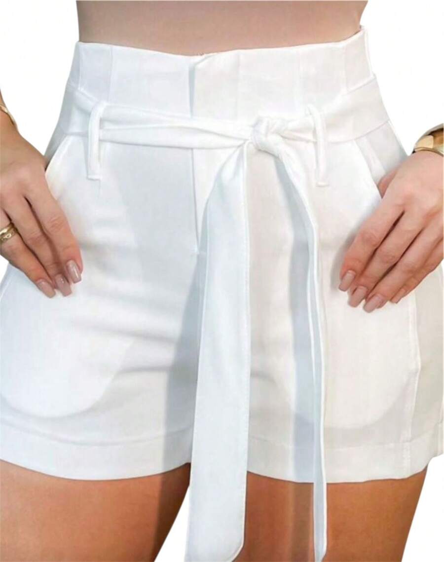New 2025 Shorts With Belt, Pocket And Zipper On The Front - White - View 1