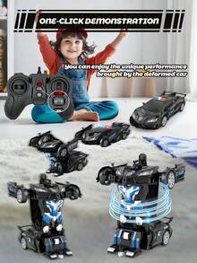 1pc Remote Control Transforming Robot Car Toy, One-Button Transformation Into Robot With Flashing Lights, 2.4Ghz RC Car Toy, 1:18 Scale Transforming Car, 360 Degree Rotation, Suitable For Boys/Girls Aged 3-12+ As Christmas, Halloween, Easter, Birthday Gift (Black) - Multicolor - View 5