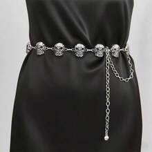 Fashionable Gothic Skull Halloween Silver-Plated Waist Chain, Suitable For Witch Costume Parties, Occult-Themed Gatherings & Mystical Spooky Styling
