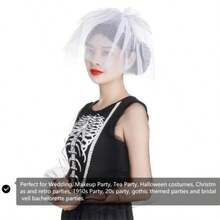 Sucrain 2pcs Women Mesh Veils Bridal Lace Birdcage Face Veils With Hair Clip For Halloween Wedding Party Gothic Costume Decorate Black White - 如圖 - 查看 6