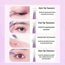 Juego de 4 pinzas depiladoras con estuche - Herramientas de belleza profesionales de acero inoxidable para un depilado sin dolor, kit de arreglo completo para el rostro, cejas y vello facial, esencial para viajes y necesidad en salones