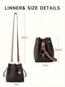 FION 水桶包新款女包包經典復古抽繩肩斜背包FAAFJGC138 - 啡/茶 - 查看 6