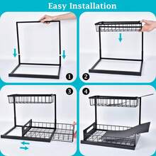 Under Sink Organizer, Pull-Out Cabinet Storage, 2-Tier Slide-Out Sink Rack, Kitchen Organizer And Storage, Black, 1-Pack - màu đen - Xem 7