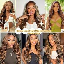 Honey Blonde Ombre Lace Front Wig Human Hair Highlight Body Wave Lace Front Wigs Human Hair Pre Plucked 200 Density Wig 5X5 13X4 HD Lace Frontal Wig For Women 4/27 Colored 28 Inch - S4/27 - 查看 6