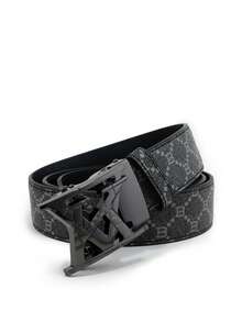 beaytar 1pc New Men's Belt, Fashion Classic Letter Element Belt, Quality Alloy Automatic Buckle, Exquisite Printed Belt Body, Lightweight Business Casual Pants Belt For Men