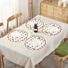 1pc/Set Candy Bow Floral Pattern Christmas Linen Flower Placemat, 38*38cm Seasonal Kitchen Dining Table Decor Plate Mat, Christmas Party Decoration, Home Decor - Multicolor - View 9