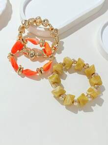 LADYCOCO 3 piezas Pulsera vintage de múltiples capas y colores de cuentas de acrílico gruesas, pulsera transformable con chapa dorada, para mujeres, parejas, fiestas, uso diario - Multicolor 24 - Ver 5