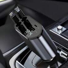 W&O 4-In-1 Retractable Car Charger, Fast Charging Car Charger, Dual USB Ports, Compatible With For Iphone And Type-C, PD And QC3.0, 180° Adjustable Base, Compatible With For Iphone 16/15/14/13/12/11 And Android Devices, Suitable For Car Charging, Car Accessories, Holiday Gift, SAN.COMO Fast Car Charger