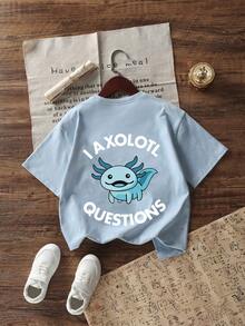 Tween Boy Casual Graphic Print Crew Neck Short Sleeve T-Shirt, Summer Top - Baby Blue - View 3