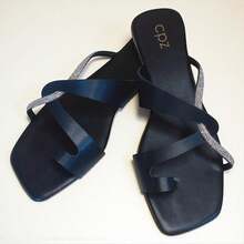 Women's Flat Slide Sandals Glitter Rhinestone Casual - 黑色 - 查看 4