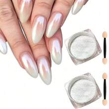 Pearl White Nails Glitter Dust Chrome Y2 1Box Moonlight White Chrome Powder Pigment For Glazed Donut Nail Art, Moonlight Powder Mirror Effect Glitter 1pc Eyeshadow Sticks DIY Nail Charms Nail Gems Nail Supplies - trắng - Xem 3