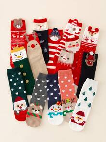 1/5/10 pares de meias femininas, meias de Natal com estampas de Papai Noel, rena, chapéu de Papai Noel, boneco de neve, floco de neve, pinguim e urso polar. Quentes e aconchegantes para o inverno, casuais e confortáveis para trajes de Natal, festas de Natal, presentes e momentos de descontração em casa. Cores e estilos variados, vários pacotes disponíveis. - Multicolorido - Ver 2