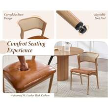 WAHSON OFFICE CHAIRS Midcentury Set Of 2 Rattan Dining Chairs Upholstered PU Leather Side Chairs With Metal Legs For Kitchen/Living Room - Brown - View 4
