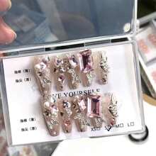 Dandan 24pcs High-End Salon-Quality Press-On Nails: Mixed Length Gradient, Pink Gradient, Jelly Nails, Glossy Coffin Fake Nails, Blue Gradient 3D Press-On Nails With Butterfly & Pearl 3D Decorations, Solid Color Cat's Eye Press-On Nails, Glitter Fake Nails For Short Nails, Oval Nails, Artistic Acrylic Nails & Various Nail Art Sets - Includes 1 Adhesive Sheet & 1 Mini Nail File (Random Shipping). Perfect For Women & Girls - Ideal For Daily Wear Or Various Festive Parties (Nail Styles Randomly Shipped). - Elk - View 1