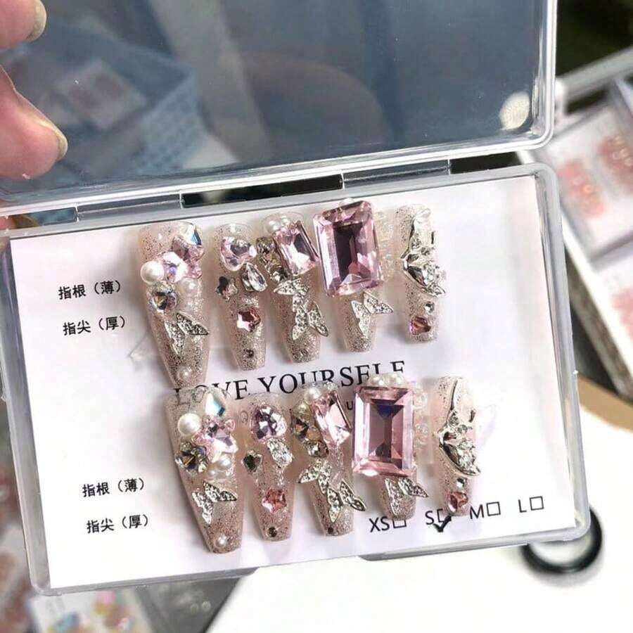 Dandan 24pcs High-End Salon-Quality Press-On Nails: Mixed Length Gradient, Pink Gradient, Jelly Nails, Glossy Coffin Fake Nails, Blue Gradient 3D Press-On Nails With Butterfly & Pearl 3D Decorations, Solid Color Cat's Eye Press-On Nails, Glitter Fake Nails For Short Nails, Oval Nails, Artistic Acrylic Nails & Various Nail Art Sets - Includes 1 Adhesive Sheet & 1 Mini Nail File (Random Shipping). Perfect For Women & Girls - Ideal For Daily Wear Or Various Festive Parties (Nail Styles Randomly Shipped). - Elk - View 1