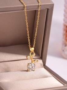 1pc S925 Sterling Silver Circular Zirconia Stone Flower Design Fashionable & Elegant Bridal Necklace, Suitable For Weddings, Dates, Daily Wear, Small Gatherings, Birthdays, Anniversaries, Valentine's Day Gifts - Gold - View 2