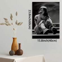 Framed Canvas Modern  Pop Singer Canvas Wall Art  Black & White Photographic Print | 2D Flat Textured Canvas, Minimalist Poster For Bedroom, Office, Living Room, Cafe | Contemporary Style Office Artwork - 框架 - 查看 3