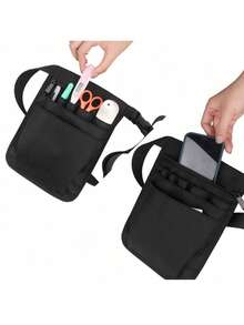 1pc Black Nurse Tool Waist Bag Portable First Aid Medical Supplies Storage Bag, European And American Style