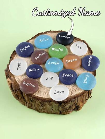 Personalized Name, Personalized Vitality Glass Mermaid Message, Inspiring, Encouraging And Motivational Words Printed On Glass Stones, Assorted, Each Word Has An Inspiring Word With Beach Colors, Christmas Gift, Crystal Hanging Ornaments