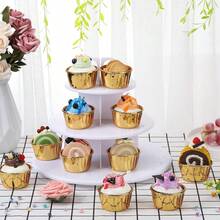 50 piezas Moldes desechables para magdalenas con textura de mármol, tazas de papel brillante resistentes al calor, moldes para muffins, herramientas de horneado, tazas para magdalenas con borde, bandejas para pasteles, adecuados para bodas, Pascua, Día de la Madre, Ramadán