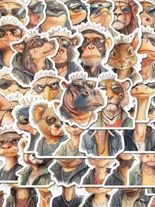 SCXXBSW 50pcs Fun Cartoon Cool King Animal Vector Art Creative Stickers Suitable For Handbooks, Phone Cases, Laptop Suitcases, Refrigerators - متعدد الألوان - مشاهدة 3