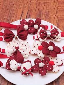 6件套创意红色花卉宠物领结，适合小型犬猫，是情人节主题婚礼和万圣节的完美之选，款式多样。