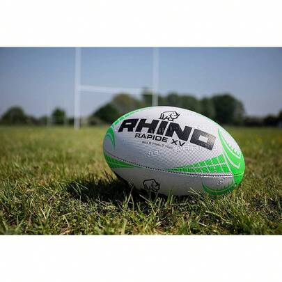 RHINO Rapide XV Rugby Ball (White/Green) - 100% Mixed - (RD803)