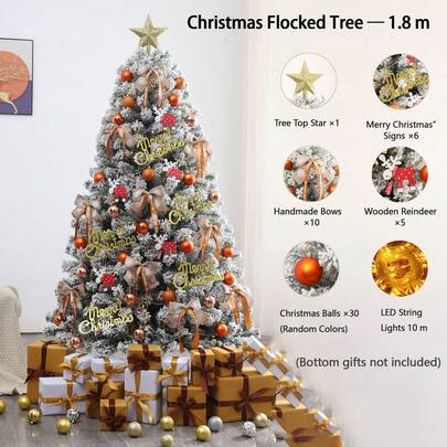 This Luxurious Christmas Tree Decoration Set (1.2m/1.5m/1.8m) Is Adorned With White Snowflakes, Christmas Balls, Ribbons, Bows, And Sparkling Stars. It's Perfect For Decorating Your Home, Living Room, Office, Shopping Mall, Or Restaurant To Create A Festive Atmosphere.