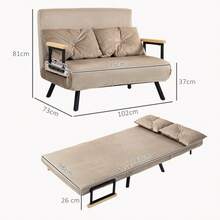 HOMCOM 2-Seater Sofa With Sleeper, 102 X 73 X 81 Cm, With Five-Way Adjustable Backrest, Throw Pillows, Non-Slip Feet, Velvet Look, Light Brown On-Site - 1 - View 3