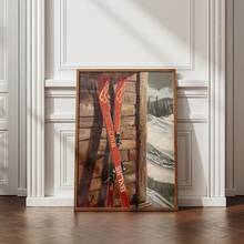 1 张无框冬季滑雪海报，复古滑雪艺术印刷雪景，复古冬季场景墙面装饰，适合卧室宿舍客厅，山间小屋美学礼物，Funkyposters 房间装饰 - 彩色 - 查看 1