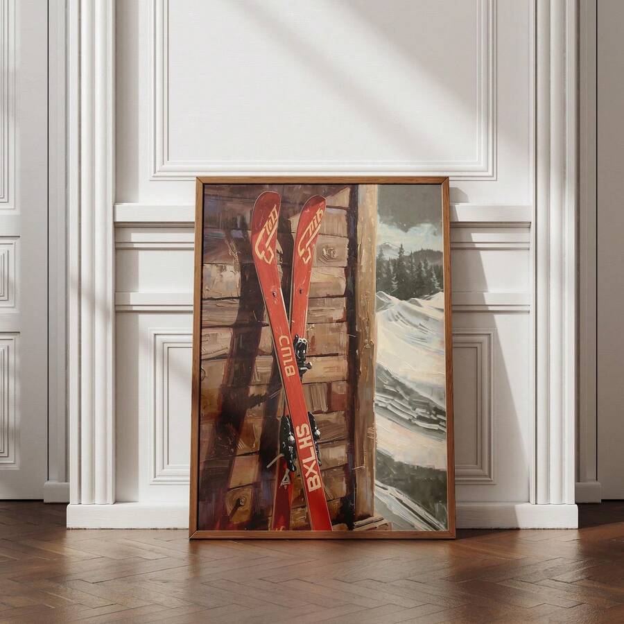 1 张无框冬季滑雪海报，复古滑雪艺术印刷雪景，复古冬季场景墙面装饰，适合卧室宿舍客厅，山间小屋美学礼物，Funkyposters 房间装饰 - 彩色 - 查看 1